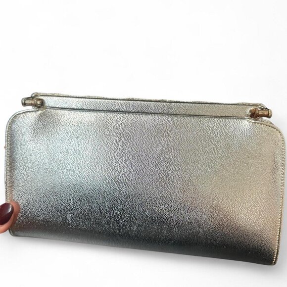Saks Fifth Avenue | Bags | Vintage Saks Fifth Avenue Silver  Vintage saks fifth Avenue Silver metallic clutch with metal bamboo handle